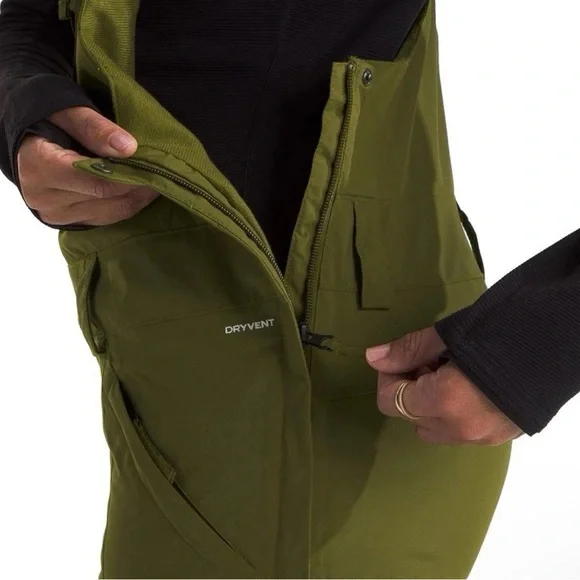 The North Face Women Sz XS Short freedom insulated Snow Ski bib Forest Olive New - Picture 4 of 16